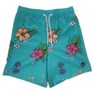 Neff Floral Board Shorts Mens M‎ blue Unlined Smiley Logo Pockets NWOT